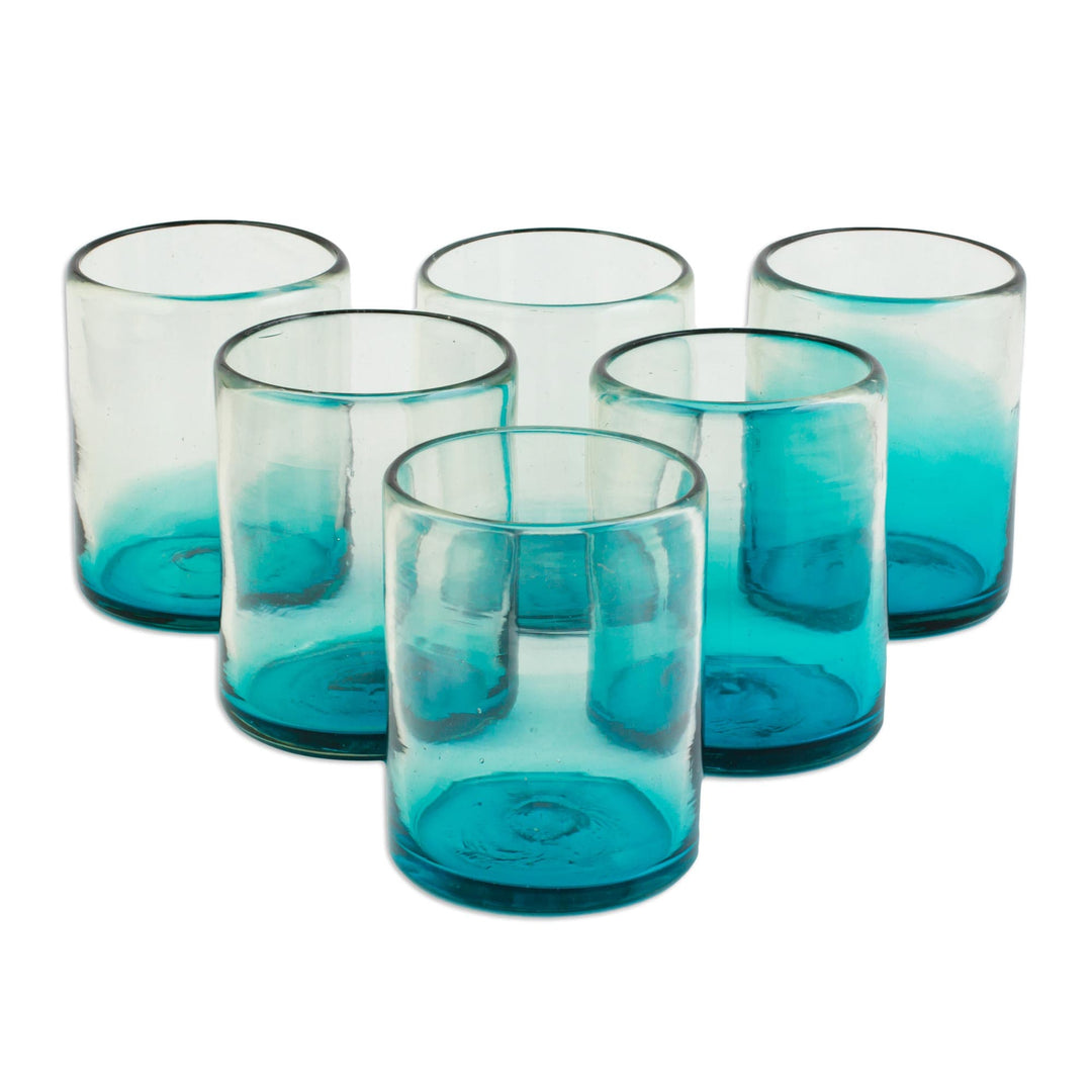 Turquoise Blue Rocks Glasses from Mexico (Set of 6) - Cooling Aquamarine