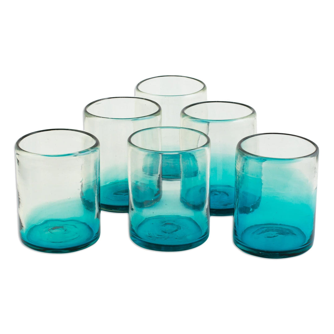 Turquoise Blue Rocks Glasses from Mexico (Set of 6) - Cooling Aquamarine