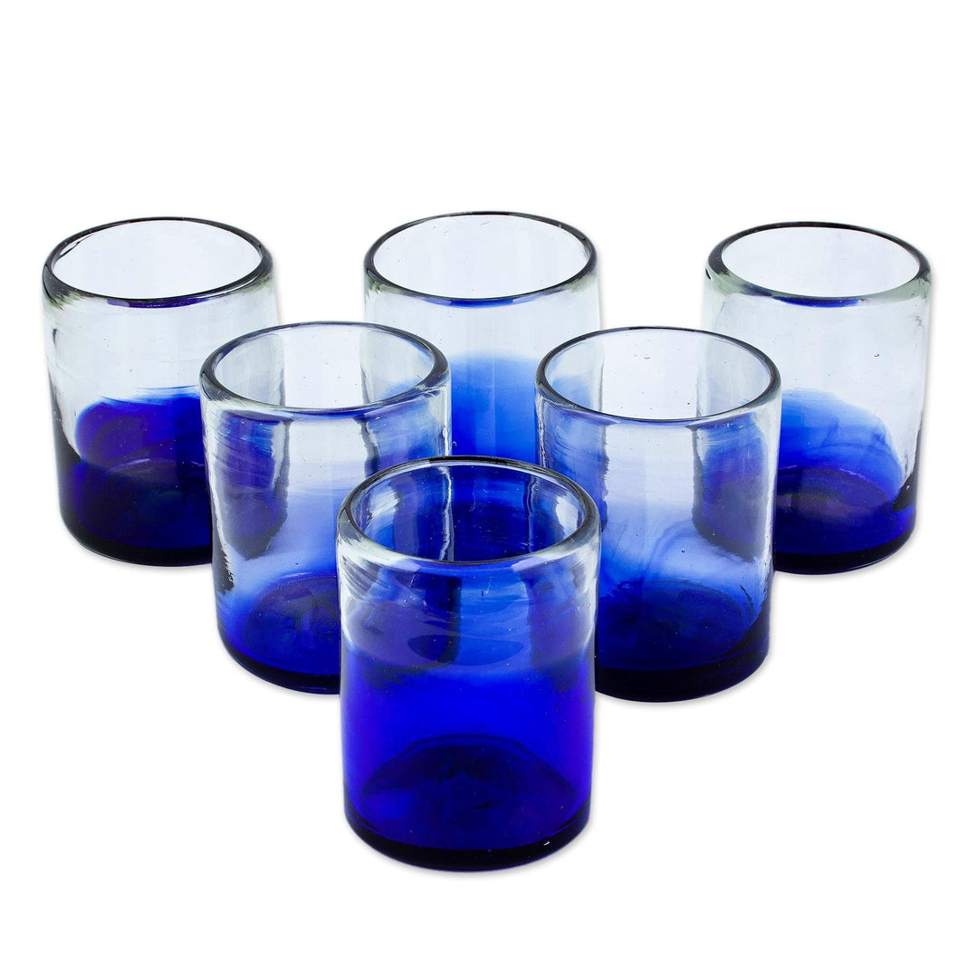 Eco-Friendly Handblown Ombre Blue Juice Glasses (Set of 6) - Jalisco Blue