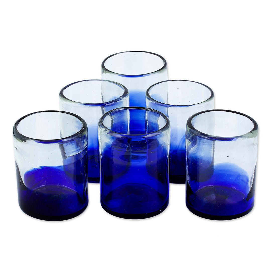 Eco-Friendly Handblown Ombre Blue Juice Glasses (Set of 6) - Jalisco Blue