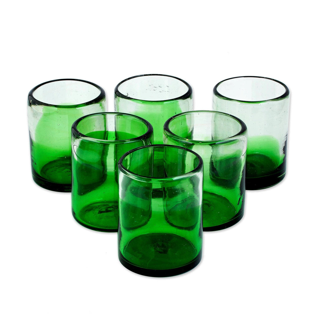 Ombre Green Handblown Juice Glasses (Set of 6) - Jalisco Green