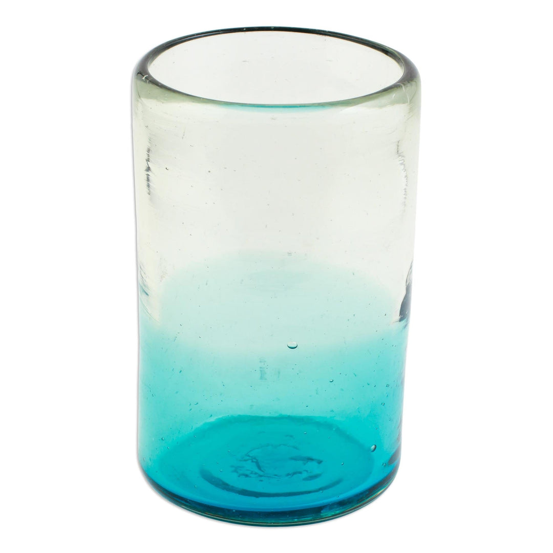 Turquoise Recycled Glass Tumblers from Mexico (Set of 6) - Tall Cooling Aquamarine