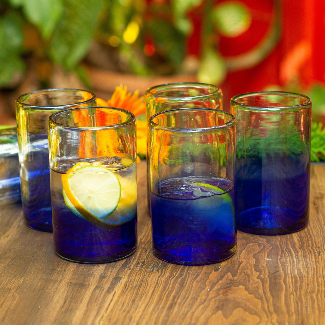 Cobalt Blue Recycled Glass Tumblers from Mexico (Set of 6) - Cobalt Cool
