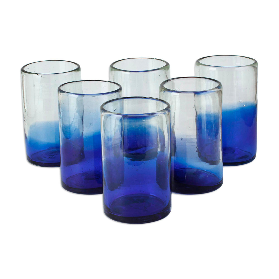 Cobalt Blue Recycled Glass Tumblers from Mexico (Set of 6) - Cobalt Fade