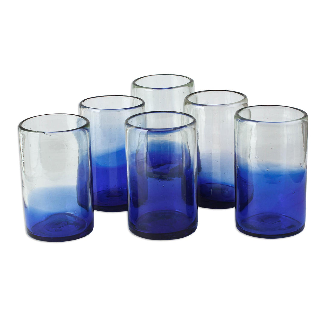 Cobalt Blue Recycled Glass Tumblers from Mexico (Set of 6) - Cobalt Fade