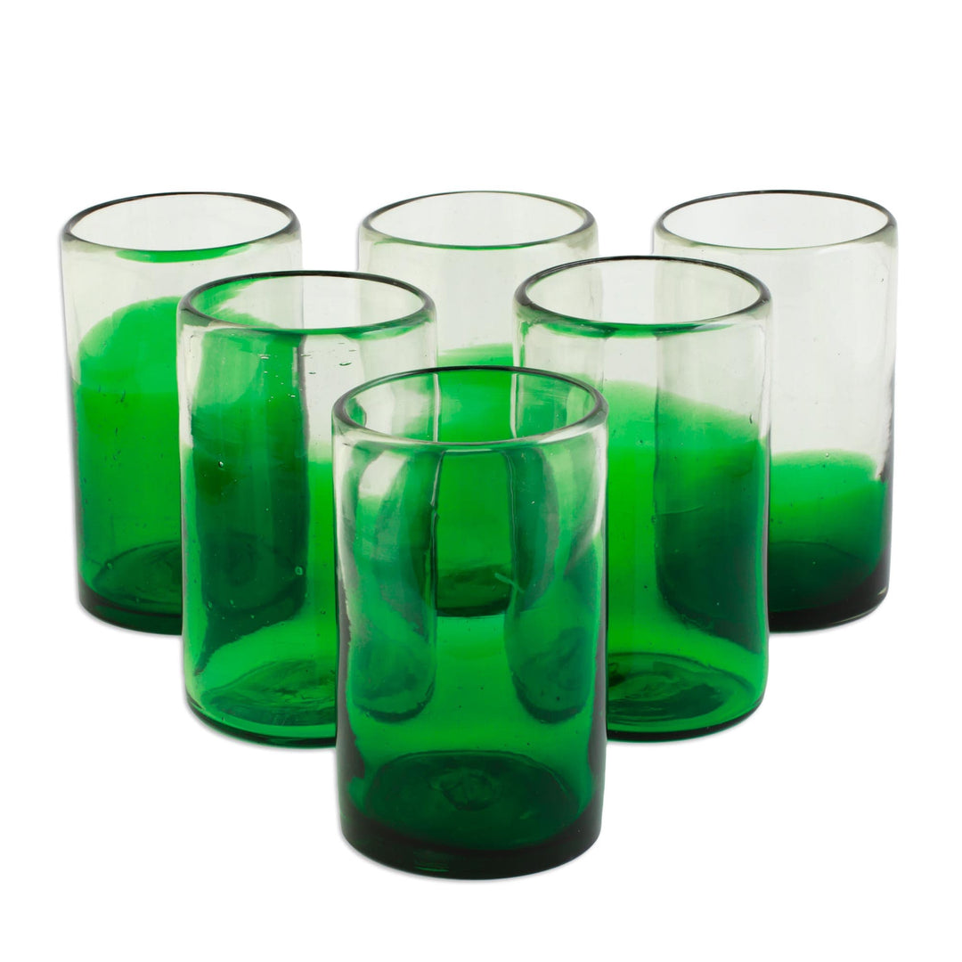 Green-Tinged Recycled Glass Tumblers from Mexico (Set of 6) - Emerald Luck