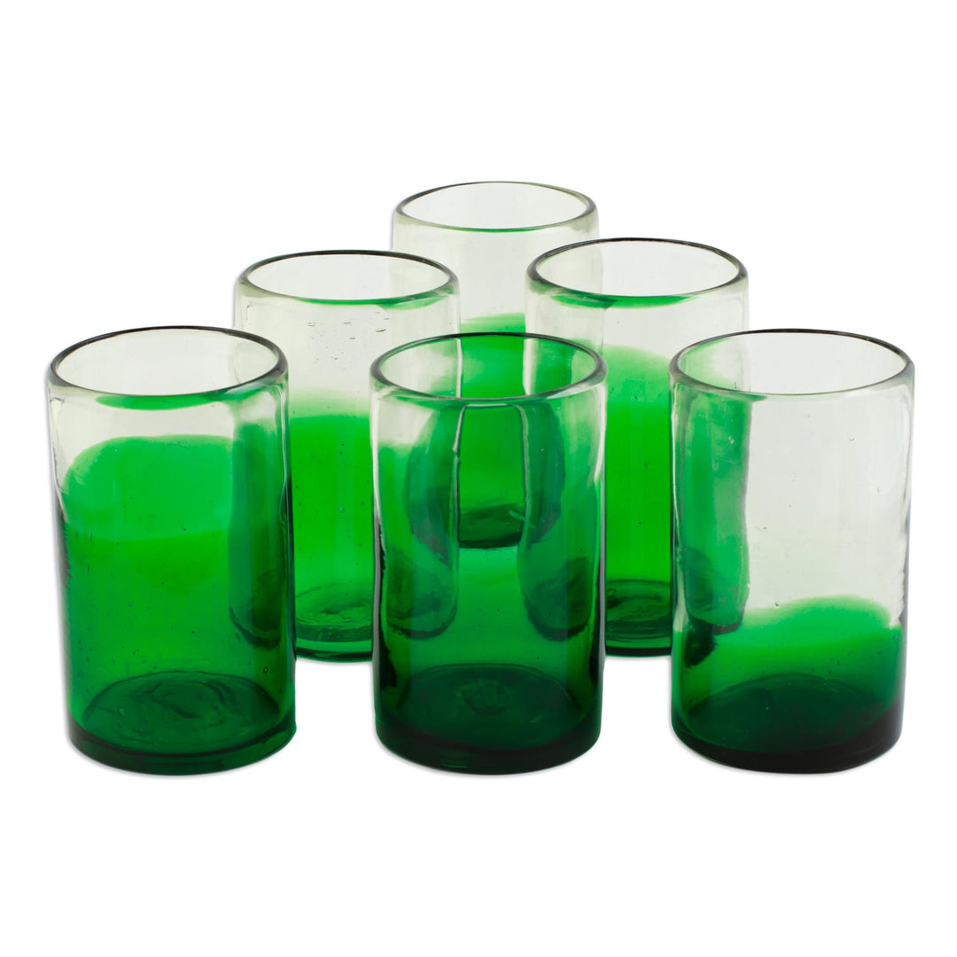 Green-Tinged Recycled Glass Tumblers from Mexico (Set of 6) - Emerald Luck