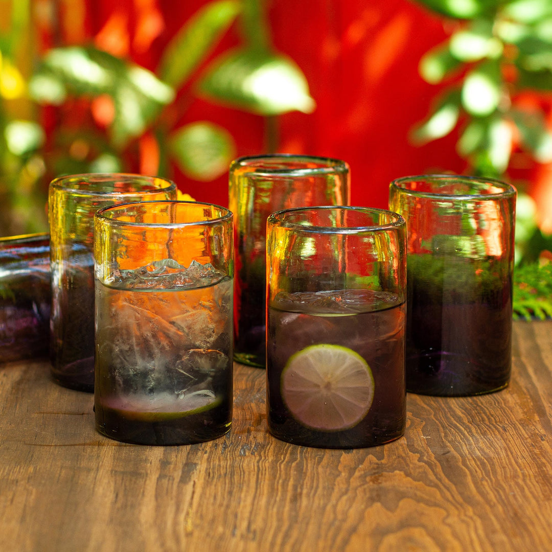 Purple-Tinged Recycled Glass Tumblers from Mexico (Set of 6) - Plum Haze