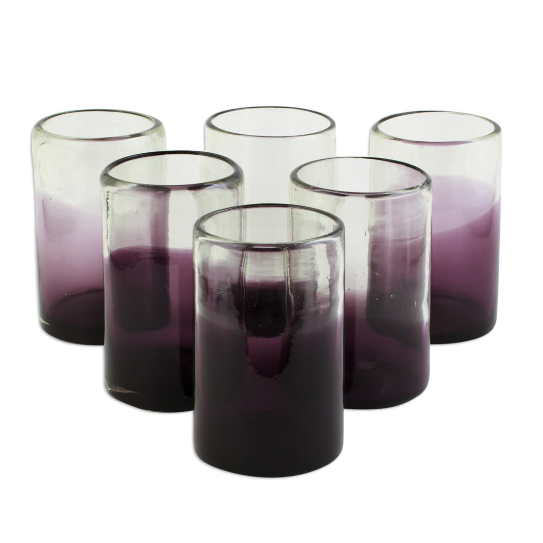 Purple-Tinged Recycled Glass Tumblers from Mexico (Set of 6) - Plum Haze