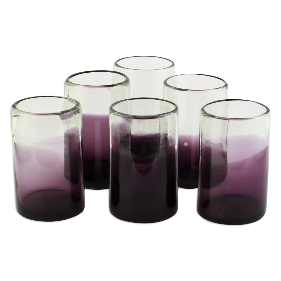Purple-Tinged Recycled Glass Tumblers from Mexico (Set of 6) - Plum Haze