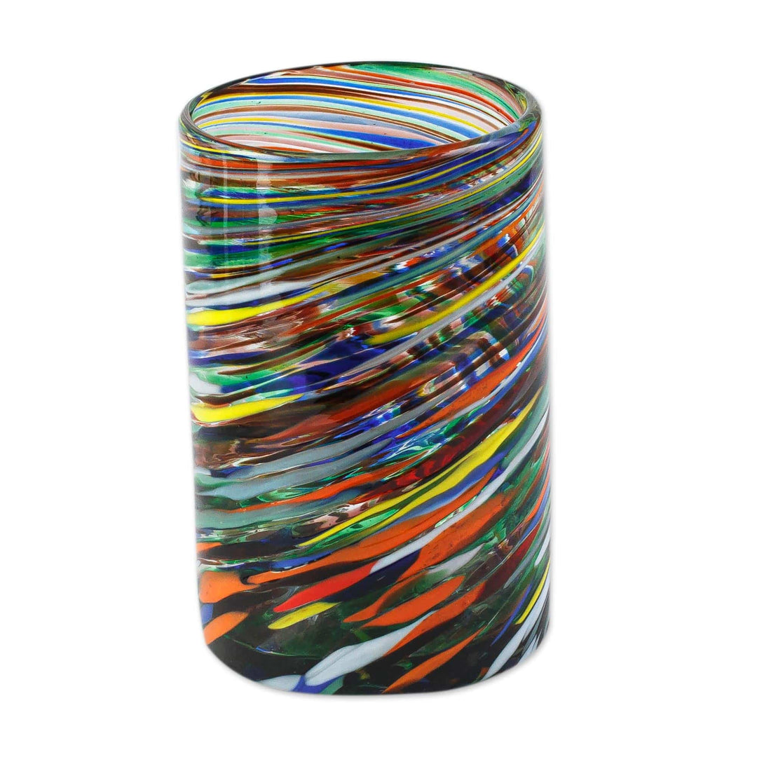 Whirling Multicolored Recycled Glass Tumblers (Set of 6) - Swirling Rainbows