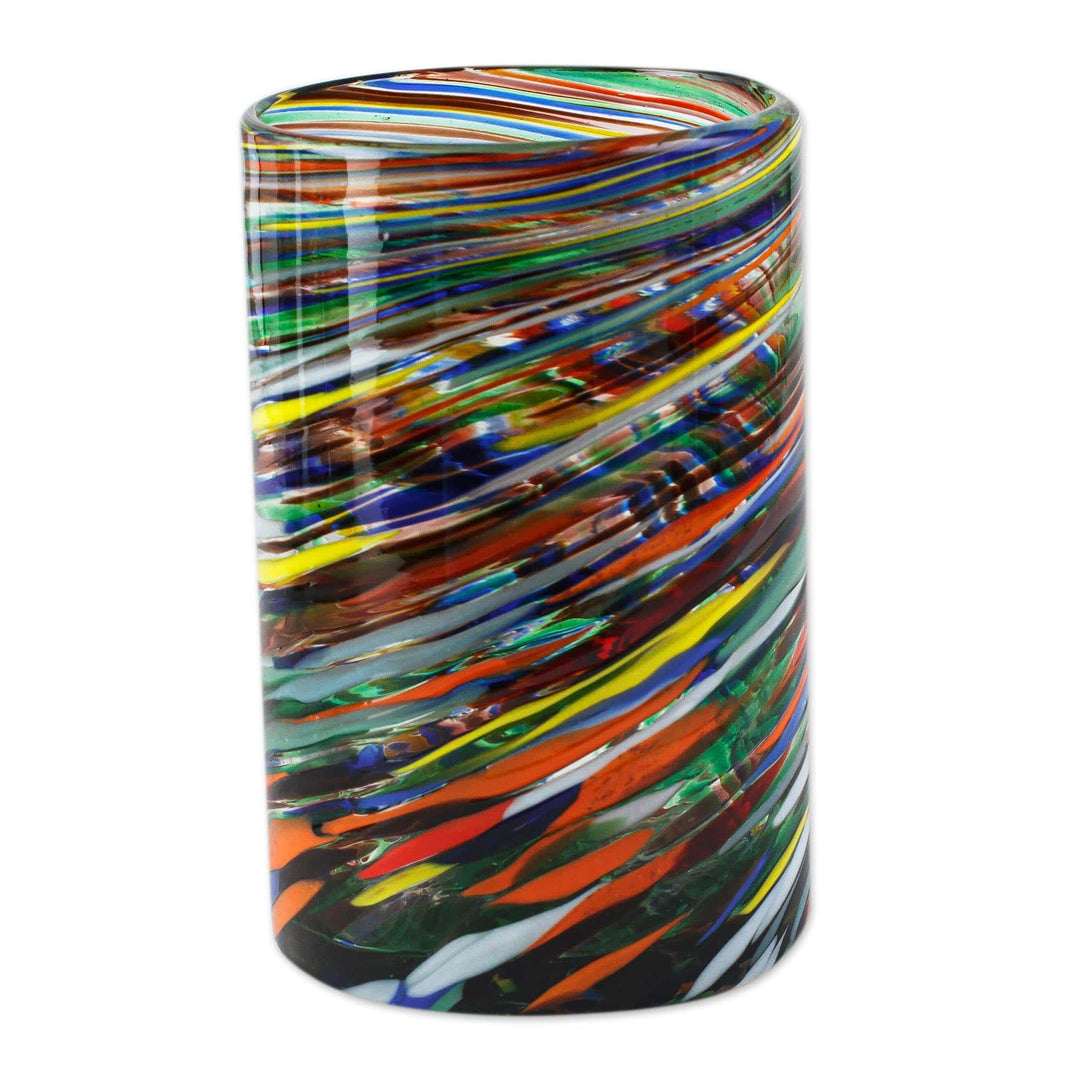 Whirling Multicolored Recycled Glass Tumblers (Set of 6) - Swirling Rainbows