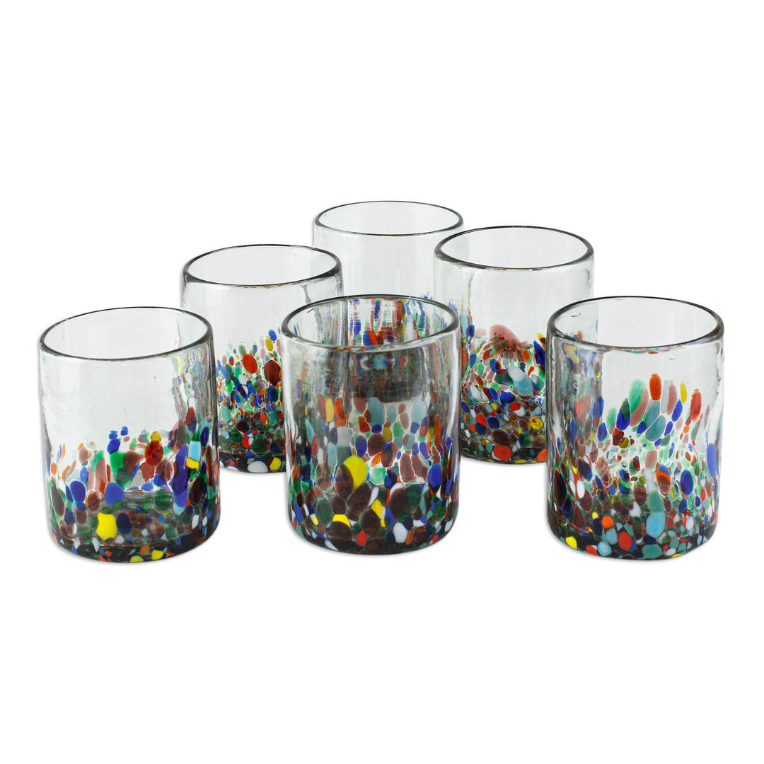 Recycled Multicolored Juice Glasses from Mexico (Set of 6) - Tonala Flowers