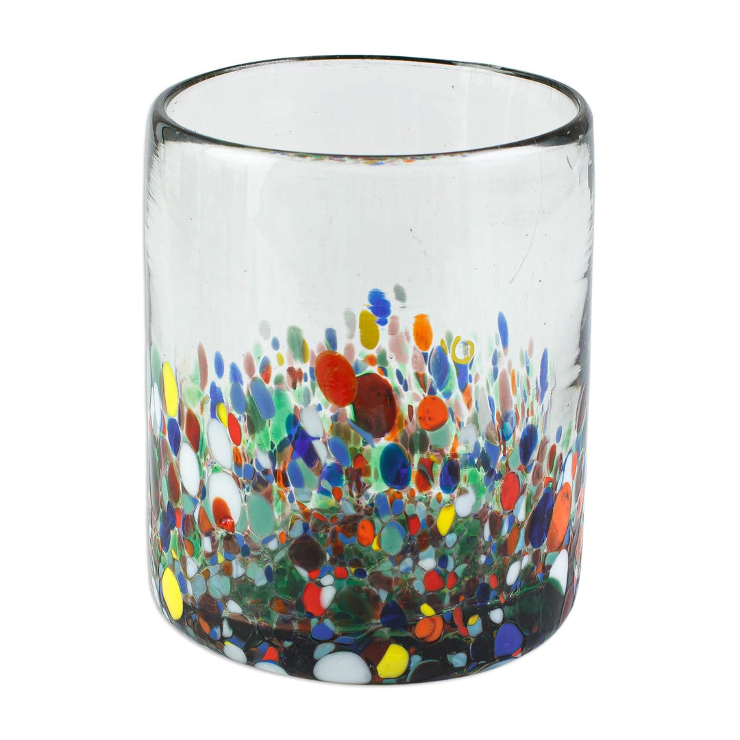 Recycled Multicolored Juice Glasses from Mexico (Set of 6) - Tonala Flowers