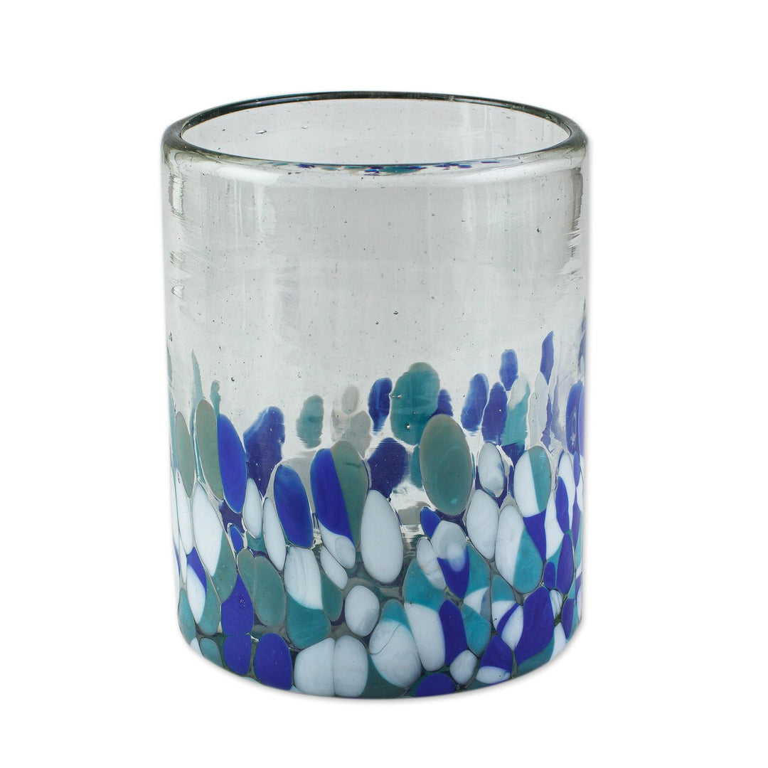 Blue Green and White Spotted Rocks Glasses (Set of 6) - Blue Confetti