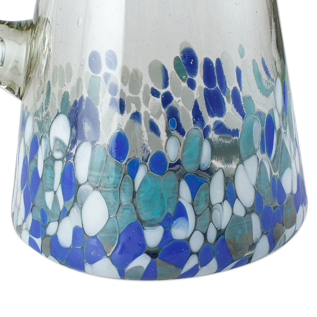 Hand Blown Glass Pitcher with Blue and White from Mexico - Blue Confetti