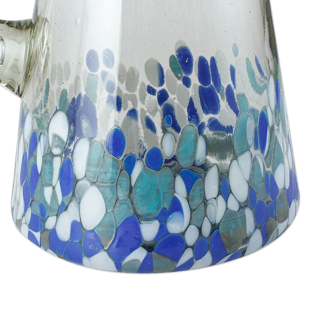 Hand Blown Glass Pitcher with Blue and White from Mexico - Blown Azure