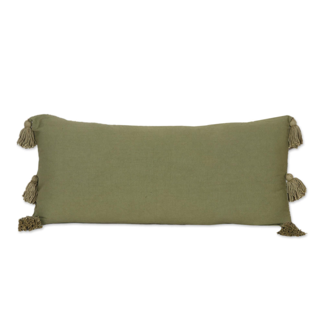 Green Cotton Cushion Cover with Tufted Embroidery - Good Deed in Green