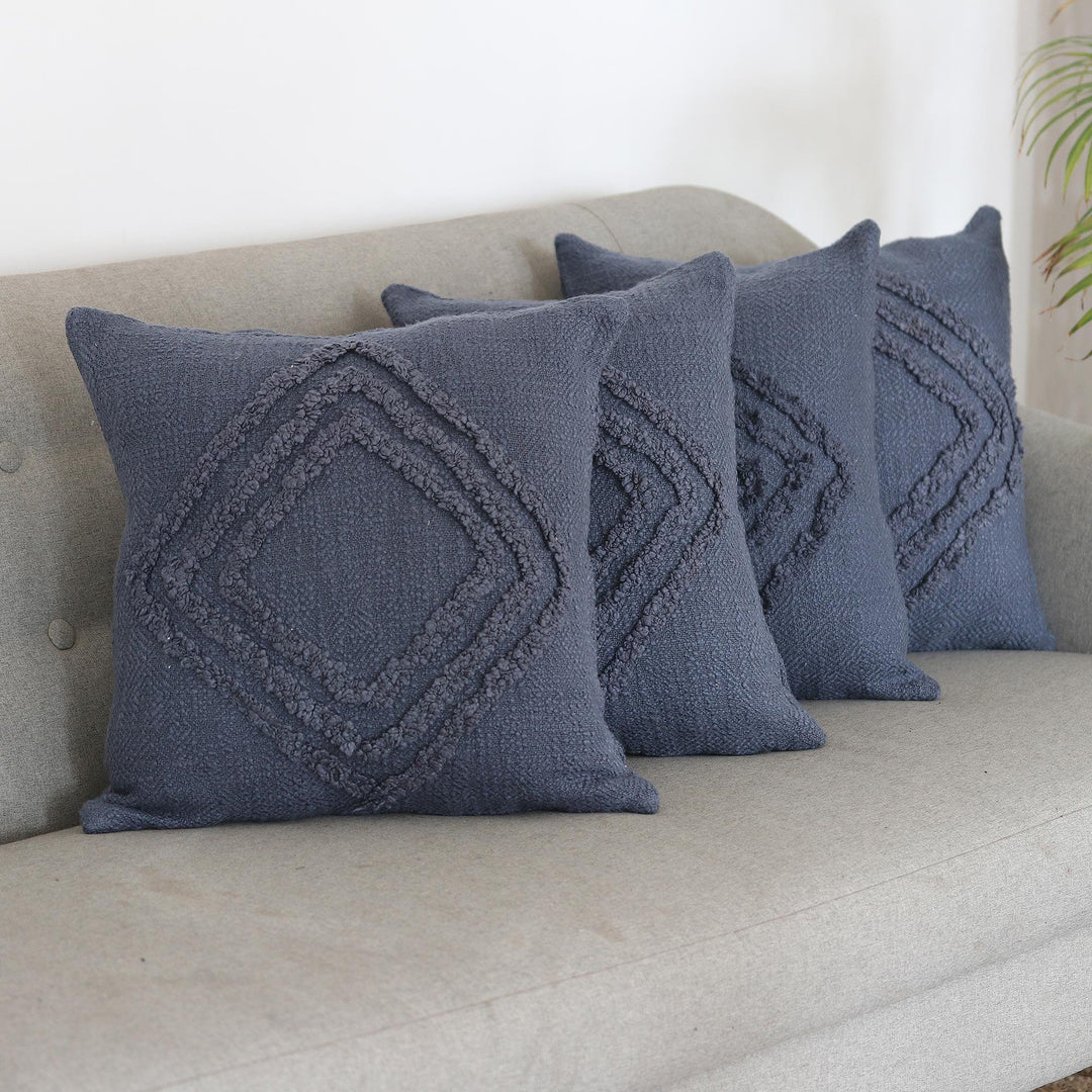 Cadet Blue Cotton Cushion Covers (Set of 4) - Blue Clouds