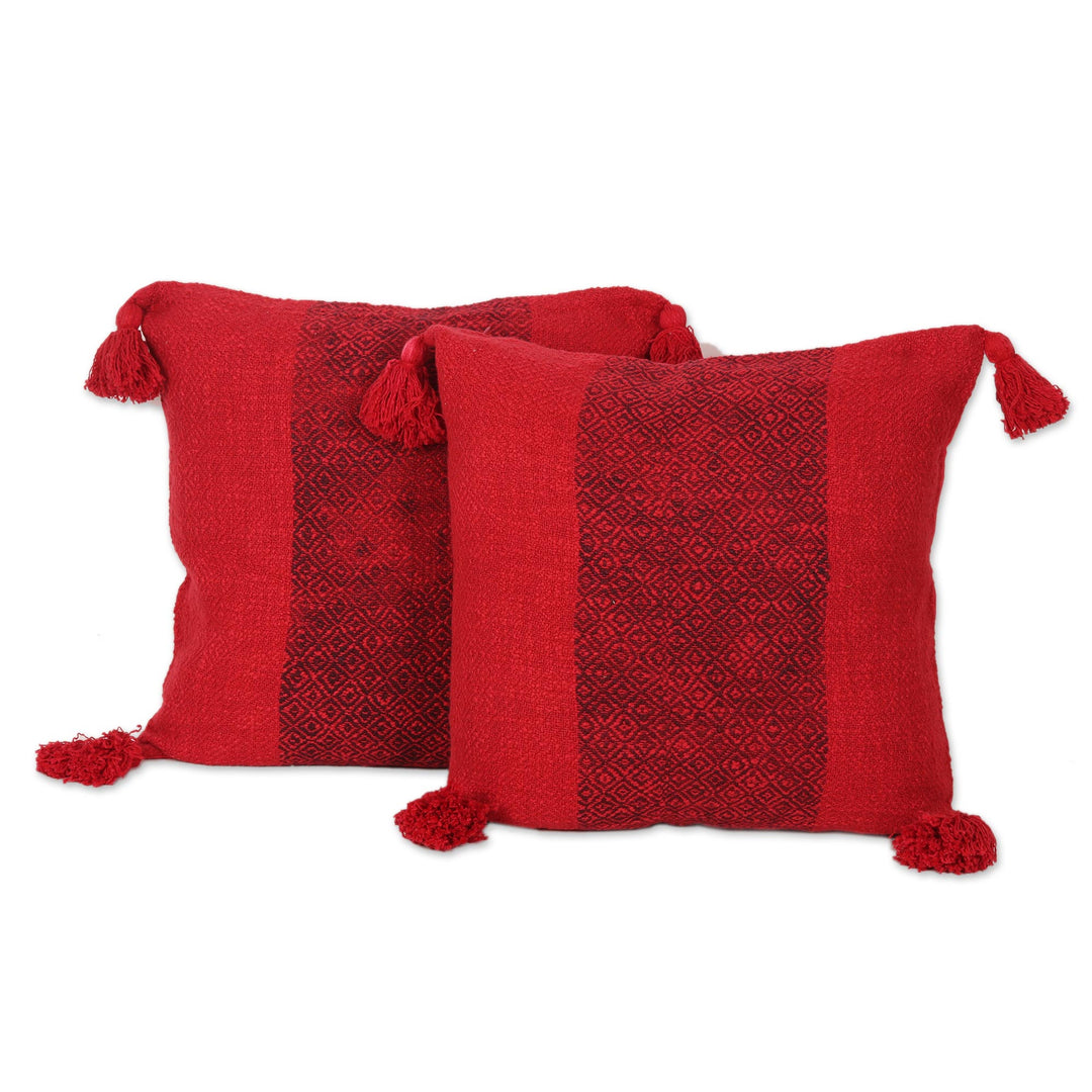 Crimson Cotton Cushion Covers from India (Pair) - Celebrate the Magic