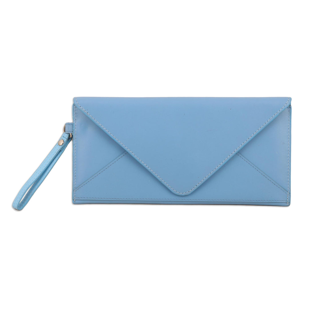 Artisan Crafted Blue Leather Wristlet - Cotton Candy in Blue