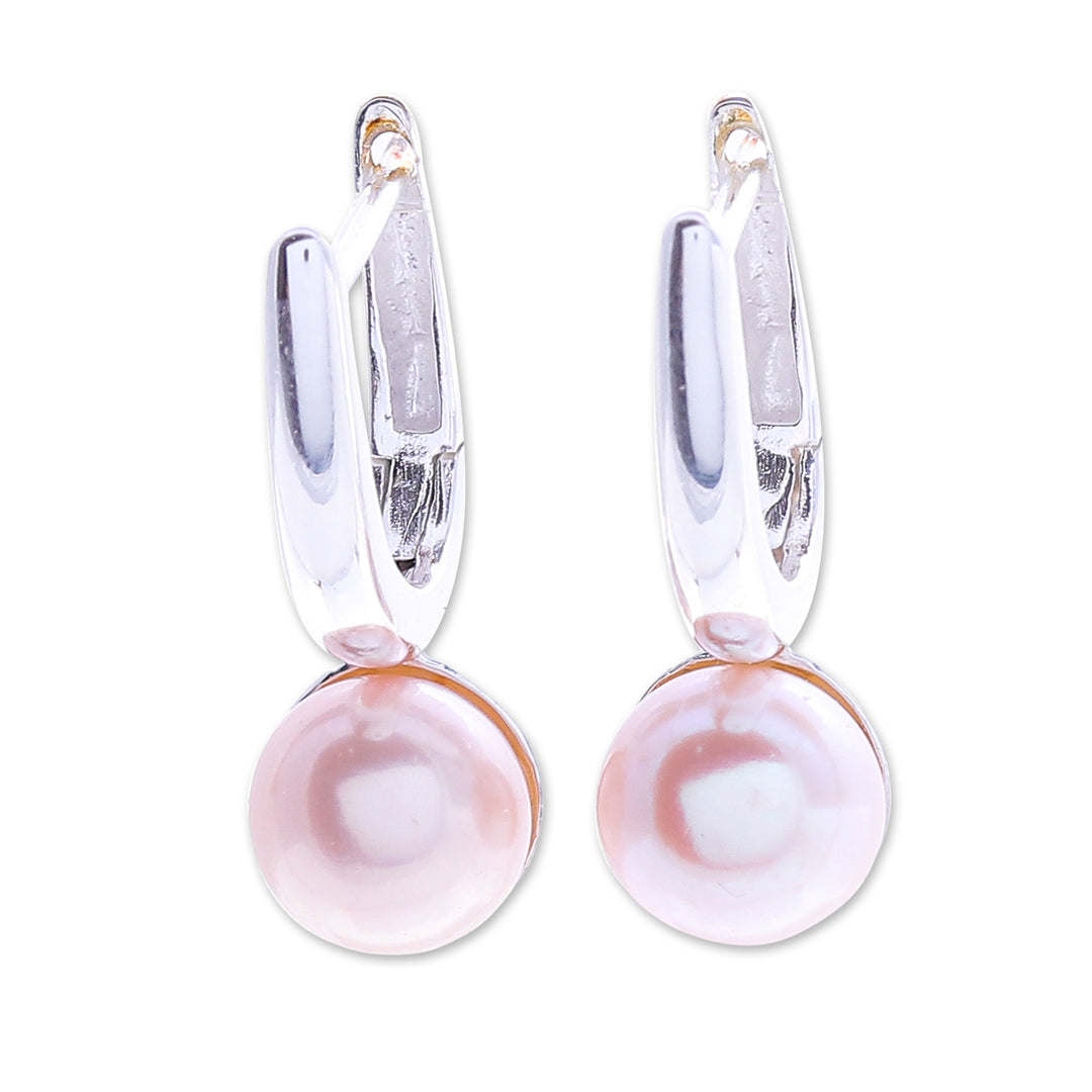 Cultured Pearl and Sterling Silver Drop Earrings - Mood Lift in Peach