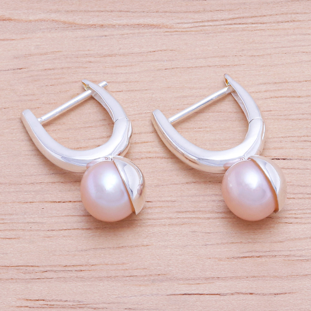 Cultured Pearl and Sterling Silver Drop Earrings - Mood Lift in Peach