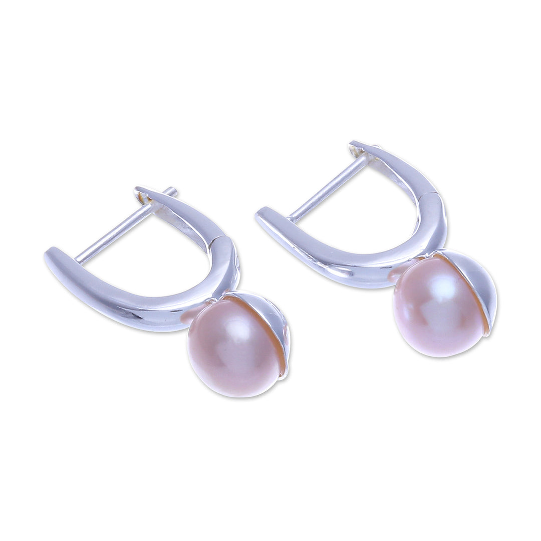 Cultured Pearl and Sterling Silver Drop Earrings - Mood Lift in Peach