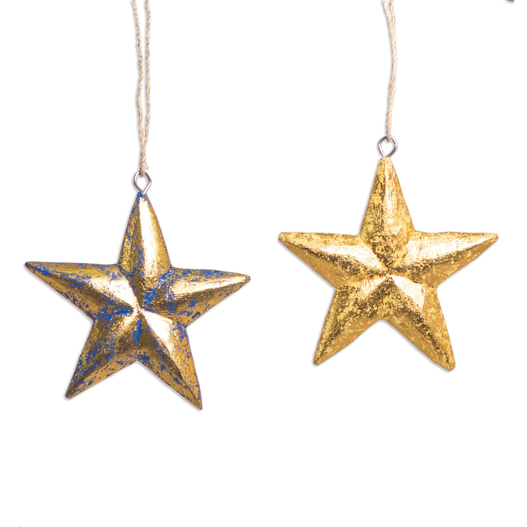 Hand Carved Star-Motif Holiday Ornaments (Set of 4) - Seeing Stars
