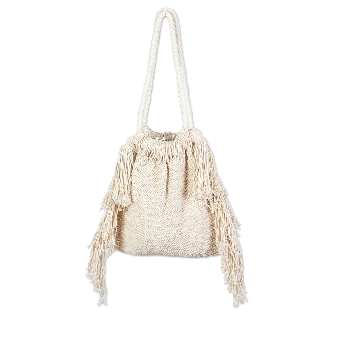 Macrame Cotton Shoulder Bag - Terra Fria in Ivory