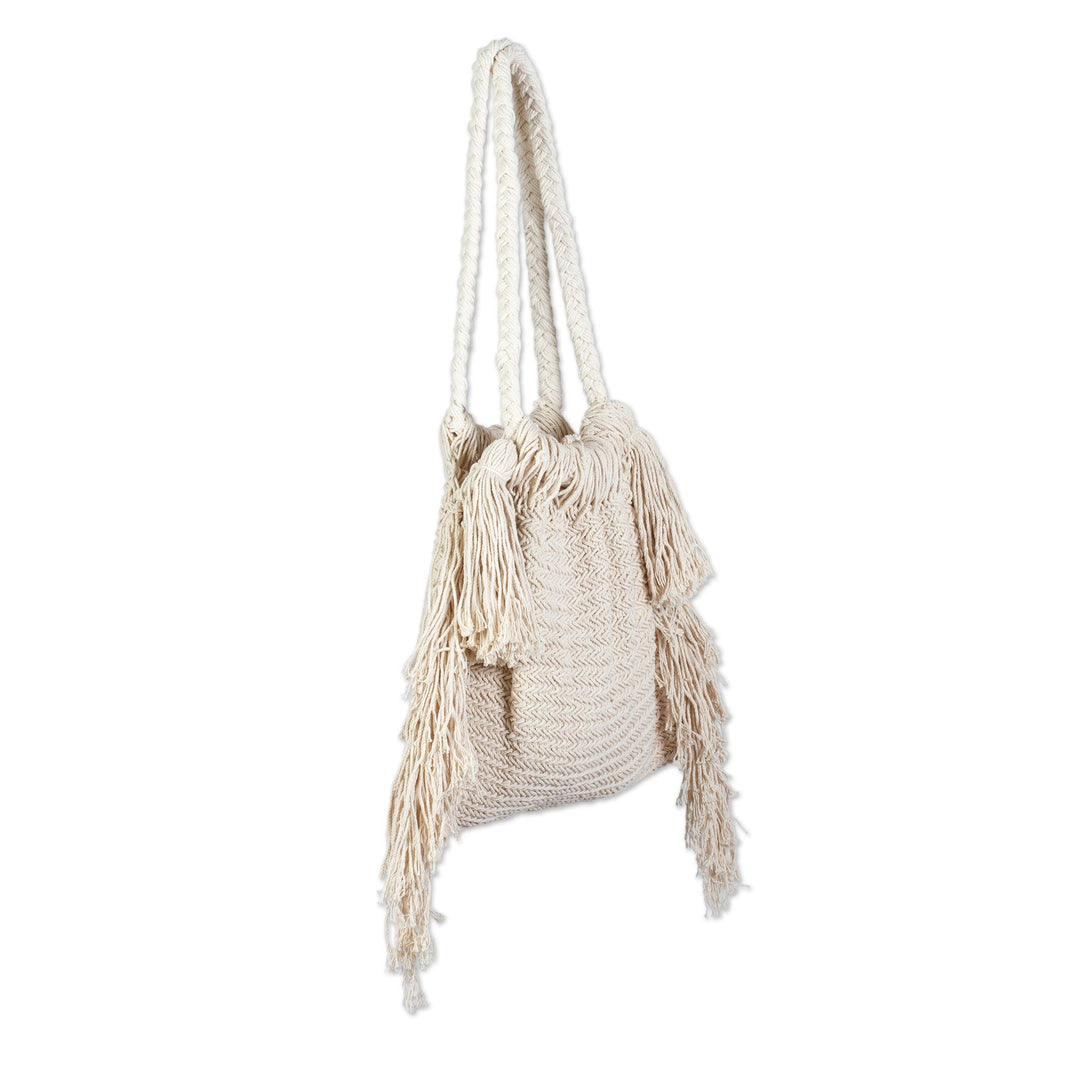 Macrame Cotton Shoulder Bag - Terra Fria in Ivory