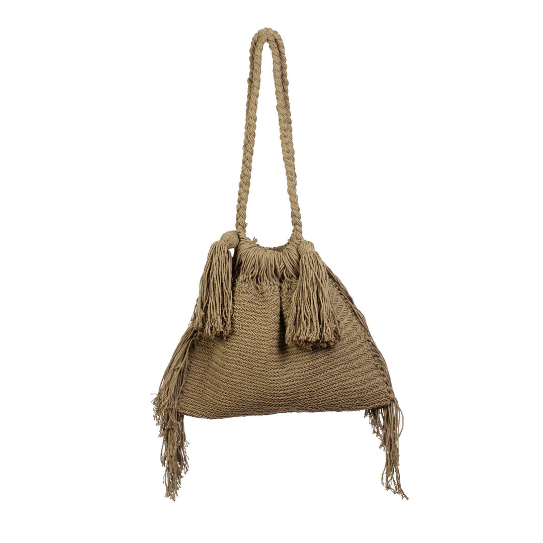 Green Cotton Macrame Shoulder Bag - Terra Fria in Olive