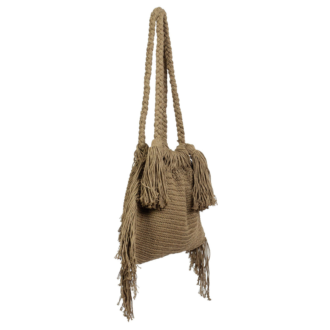 Green Cotton Macrame Shoulder Bag - Terra Fria in Olive