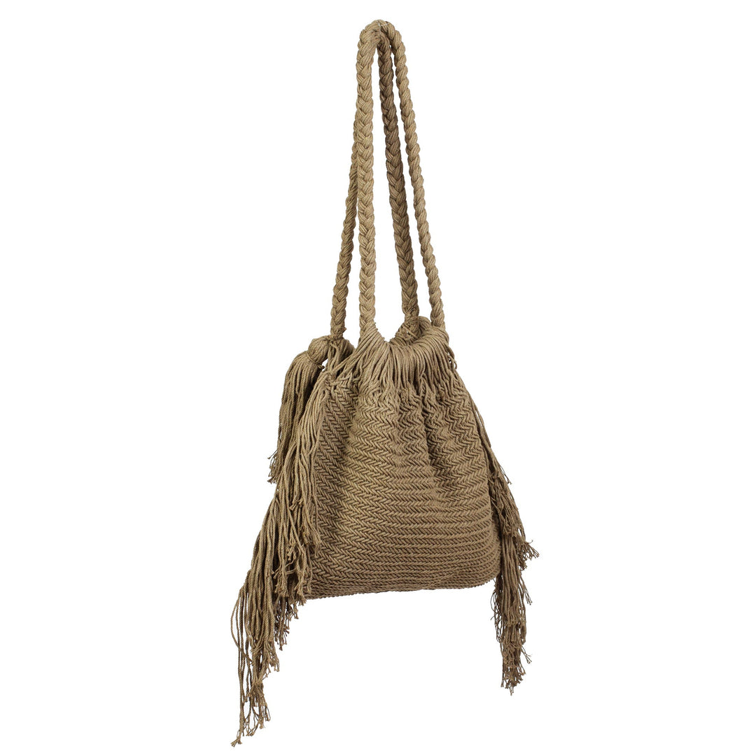 Green Cotton Macrame Shoulder Bag - Terra Fria in Olive