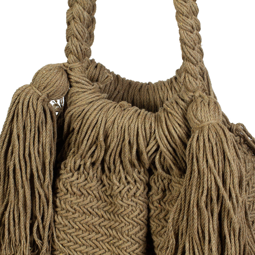 Green Cotton Macrame Shoulder Bag - Terra Fria in Olive