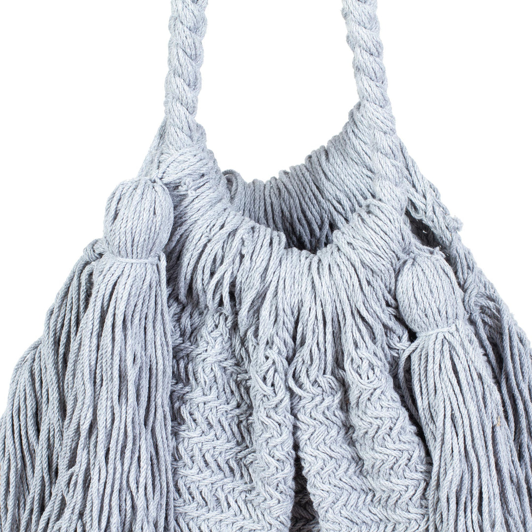 Macrame Cotton Shoulder Bag in Light Grey - Terra Fria in Ash