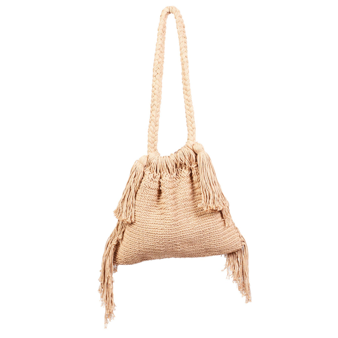Handcrafted Cotton Macrame Shoulder Bag - Terra Fria in Sand