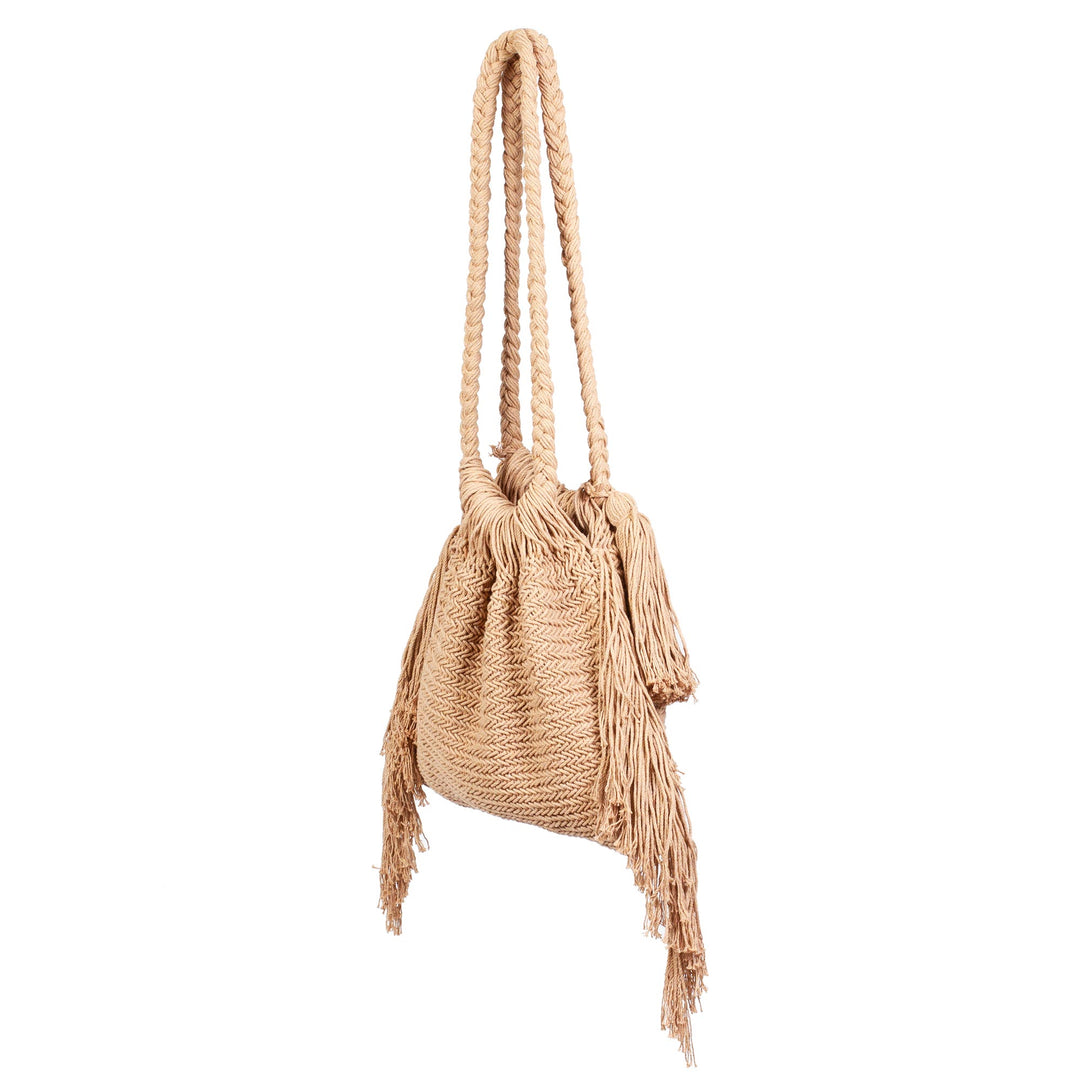 Handcrafted Cotton Macrame Shoulder Bag - Terra Fria in Sand