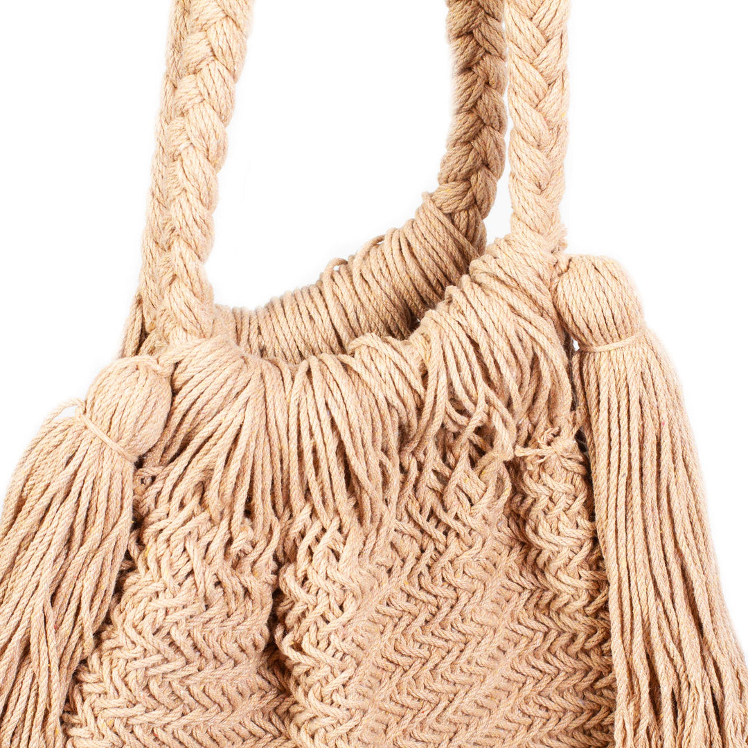 Handcrafted Cotton Macrame Shoulder Bag - Terra Fria in Sand