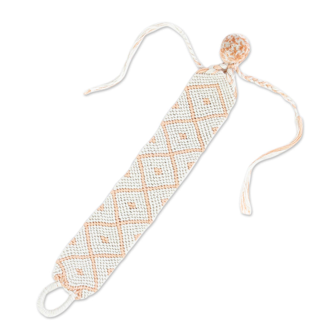 100% Cotton Hand Woven Diamond-Patterned Bracelet - Oyster and Melon