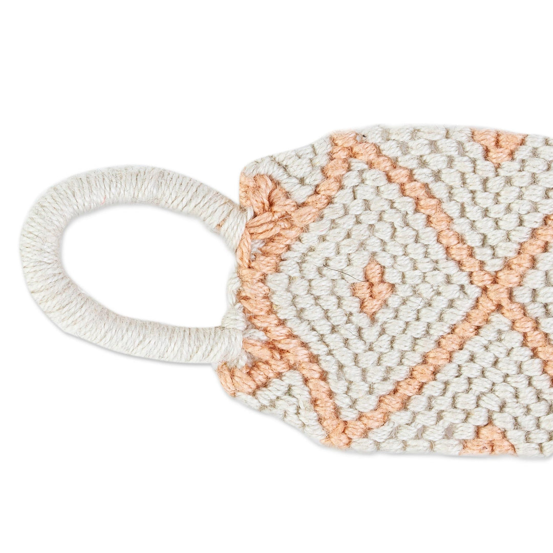 100% Cotton Hand Woven Diamond-Patterned Bracelet - Oyster and Melon