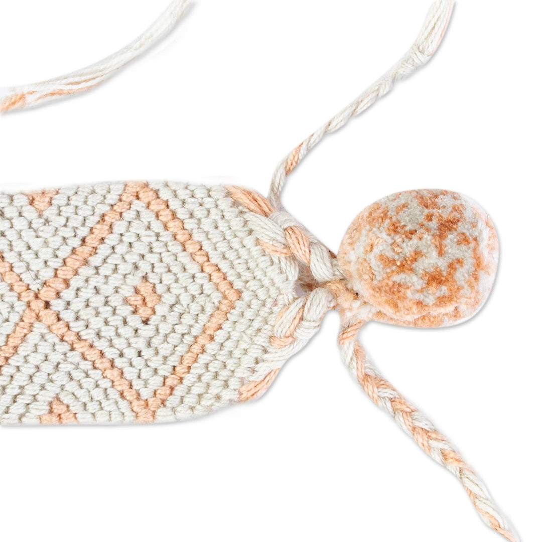 100% Cotton Hand Woven Diamond-Patterned Bracelet - Oyster and Melon
