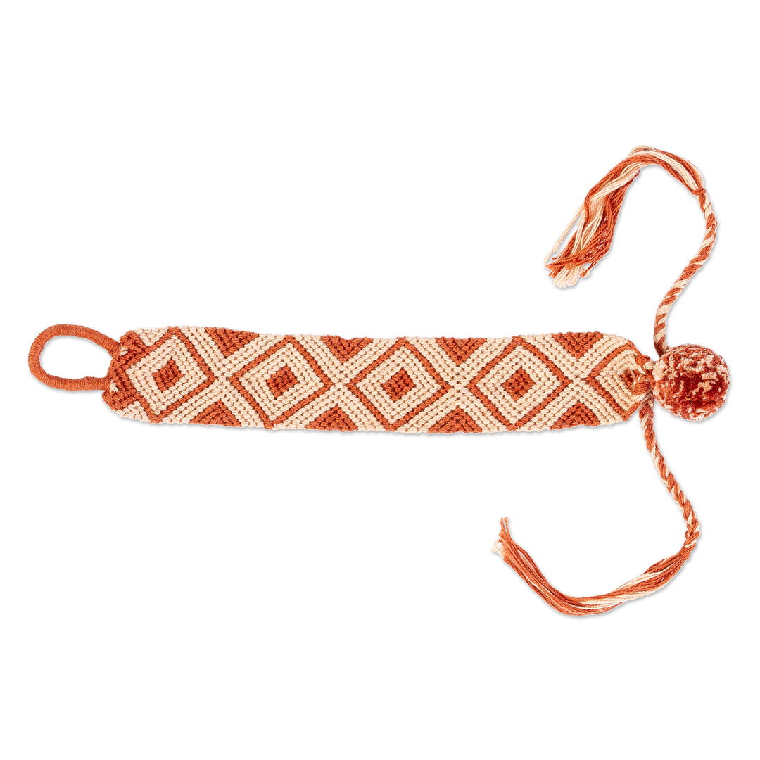 Russet and Peach 100% Macrame Cotton Bracelet from Chiapas - Russet Diamonds