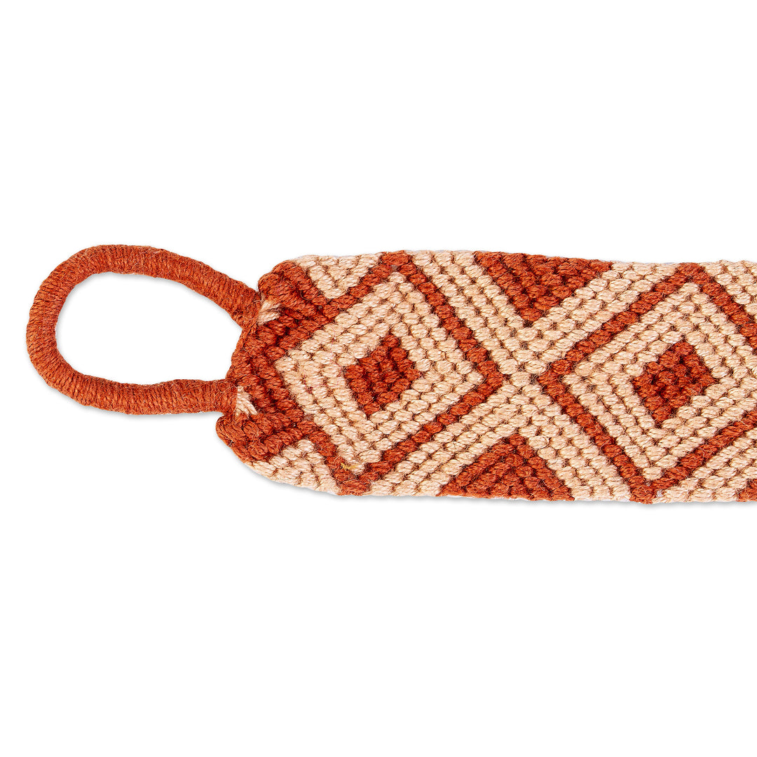 Russet and Peach 100% Macrame Cotton Bracelet from Chiapas - Russet Diamonds