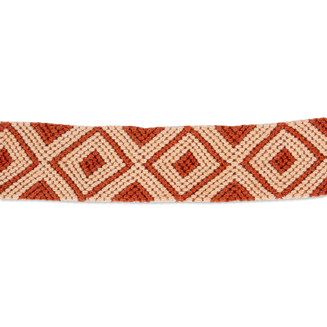 Russet and Peach 100% Macrame Cotton Bracelet from Chiapas - Russet Diamonds