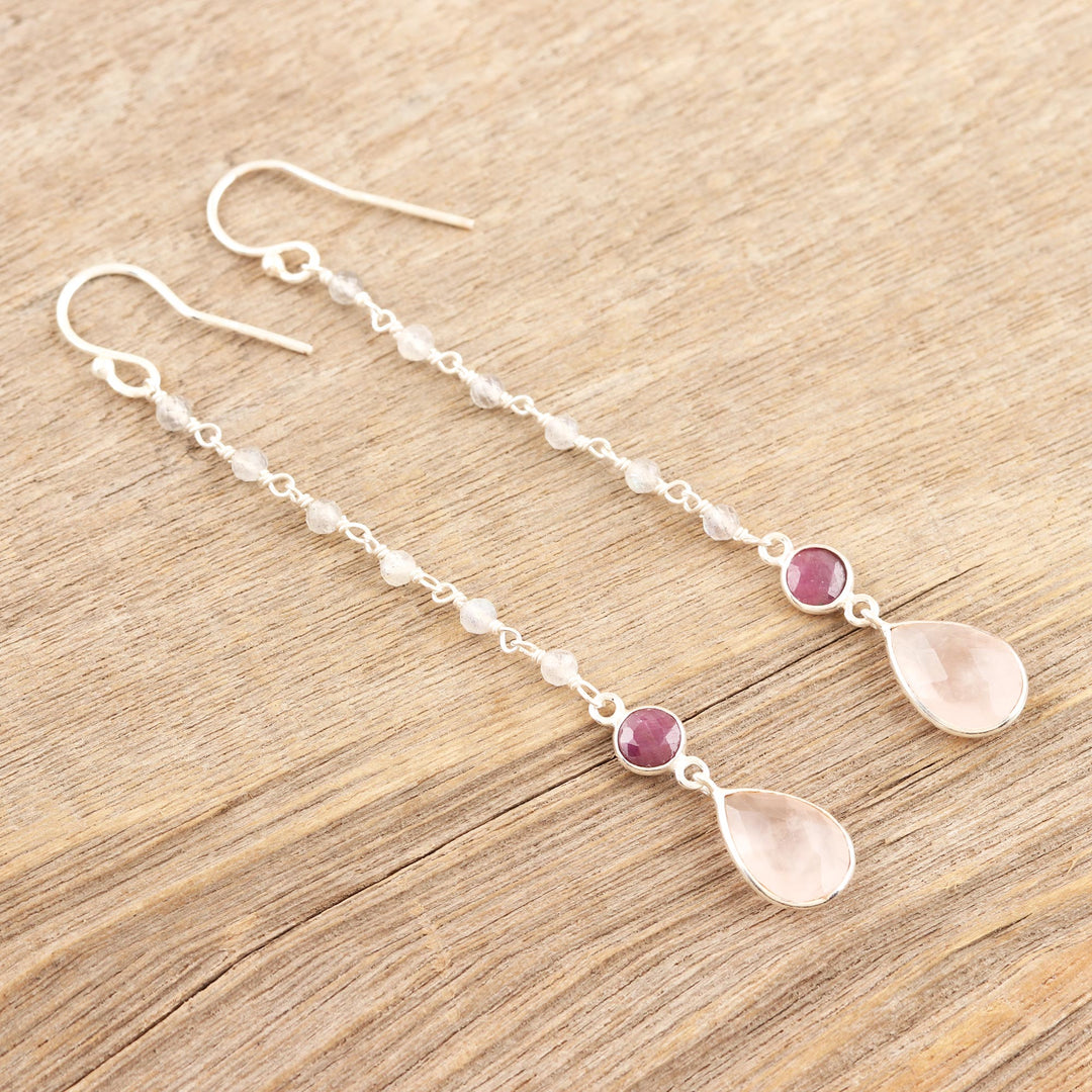Garnet and Rose Quartz Dangle Earrings - Tow the Line