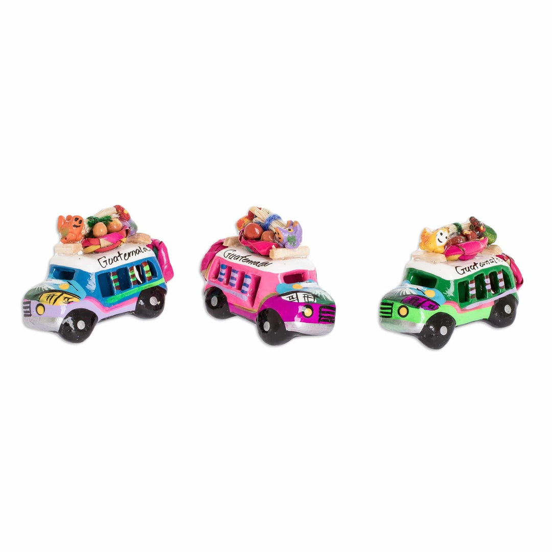 Ceramic Refrigerator Magnets of Guatemalan Buses (Set of 3) - Assorted Old-Time Buses