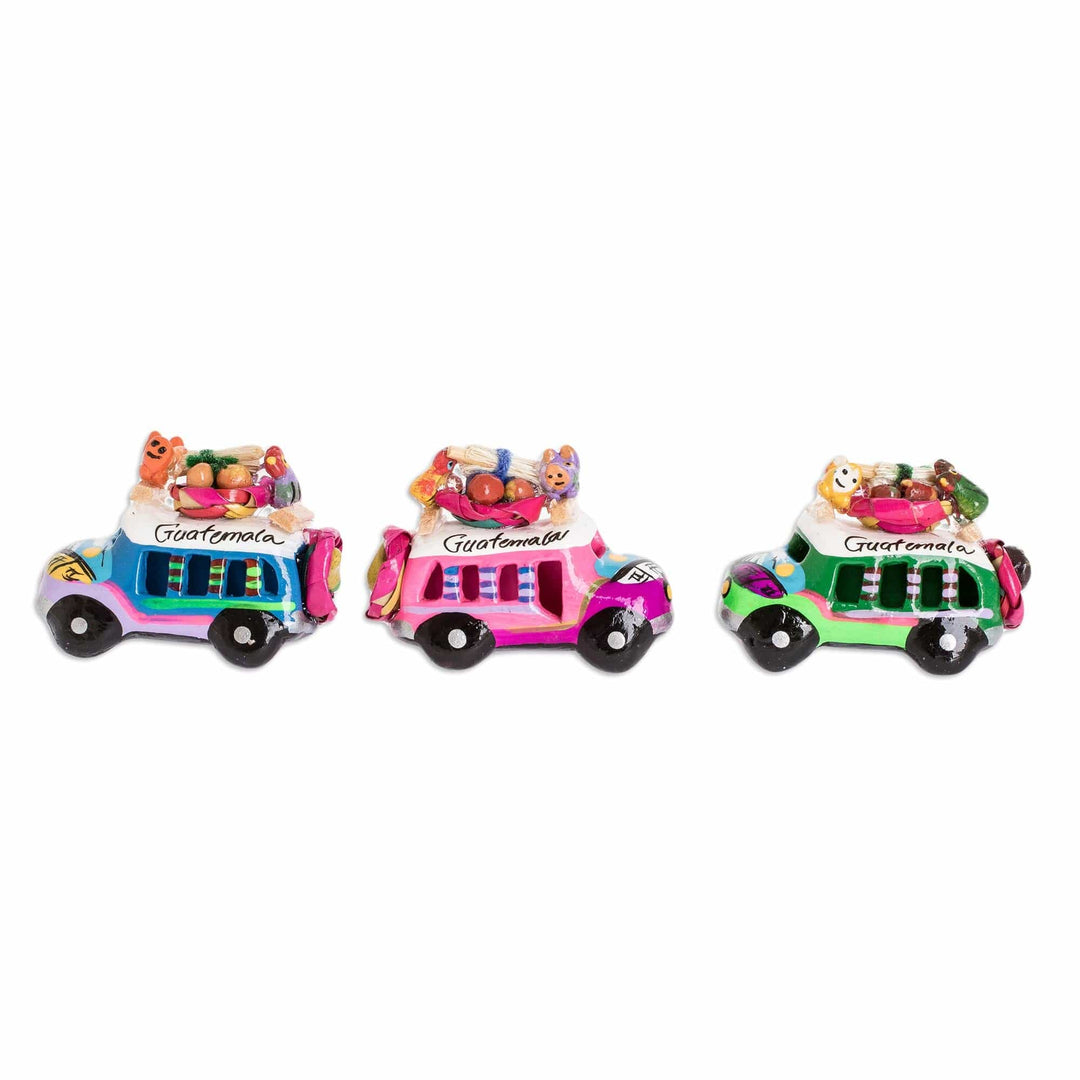 Ceramic Refrigerator Magnets of Guatemalan Buses (Set of 3) - Assorted Old-Time Buses