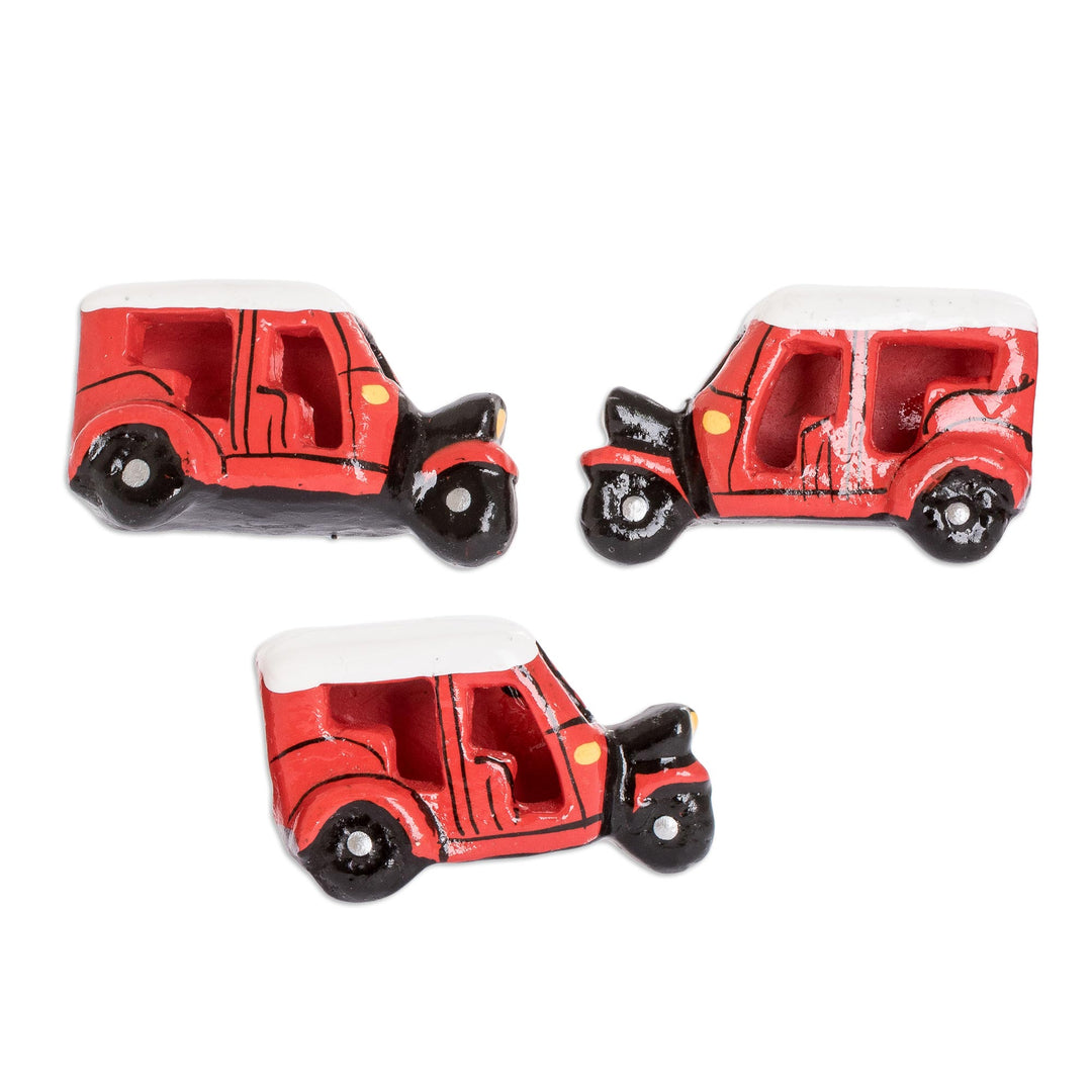 Red Tuc Tuc Refrigerator Magnets from Guatemala (Set of 3) - Tuc Tucs to Go