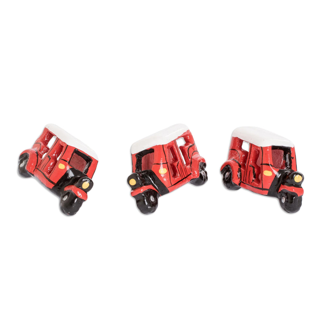 Red Tuc Tuc Refrigerator Magnets from Guatemala (Set of 3) - Tuc Tucs to Go